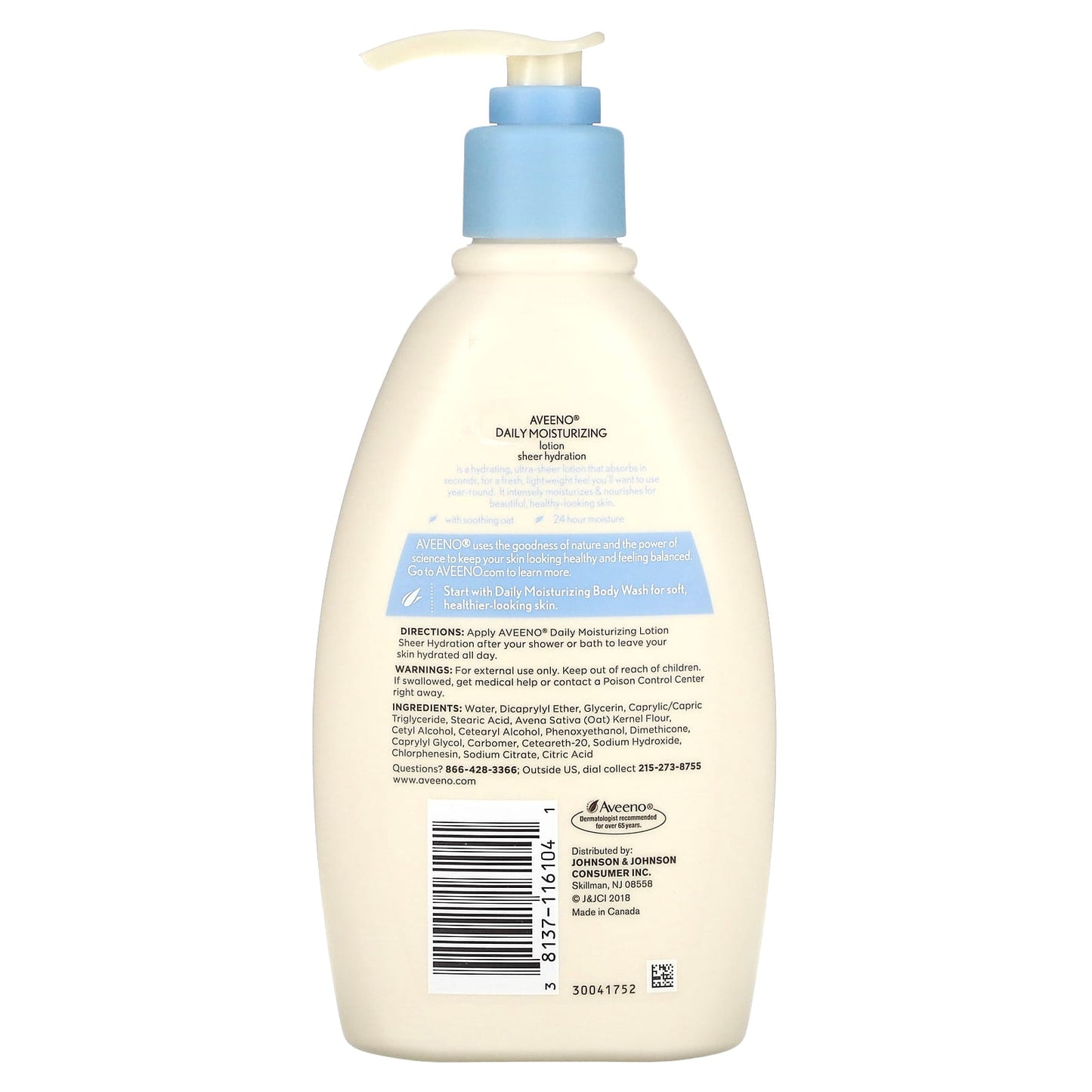 Aveeno, Daily Moisturizing Lotion, Sheer Hydration, Fragrance Free, 12 fl oz (350 ml)