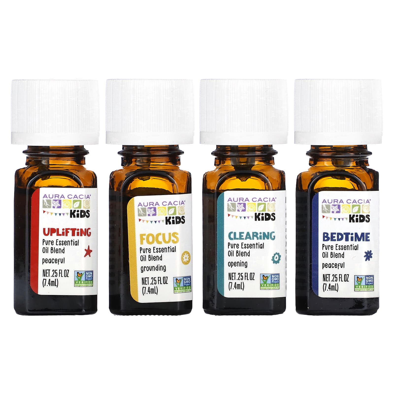 Aura Cacia-Kids-Essential Oil Blends-4 Bottles-0.25 fl oz (7.4 ml)