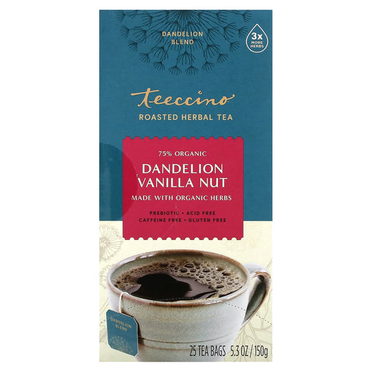 Teeccino-Roasted Herbal Tea-Dandelion Vanilla Nut-Caffeine Free-25 Tea Bags-5.3 oz (150 g)