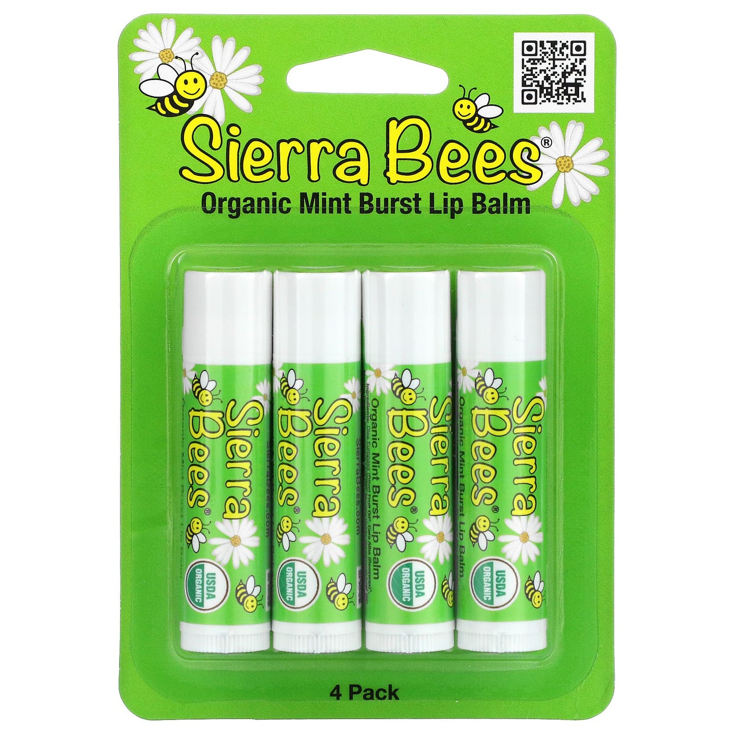 Sierra Bees, Organic Lip Balms, Mint Burst, 4 Pack, .15 oz (4.25 g) Each