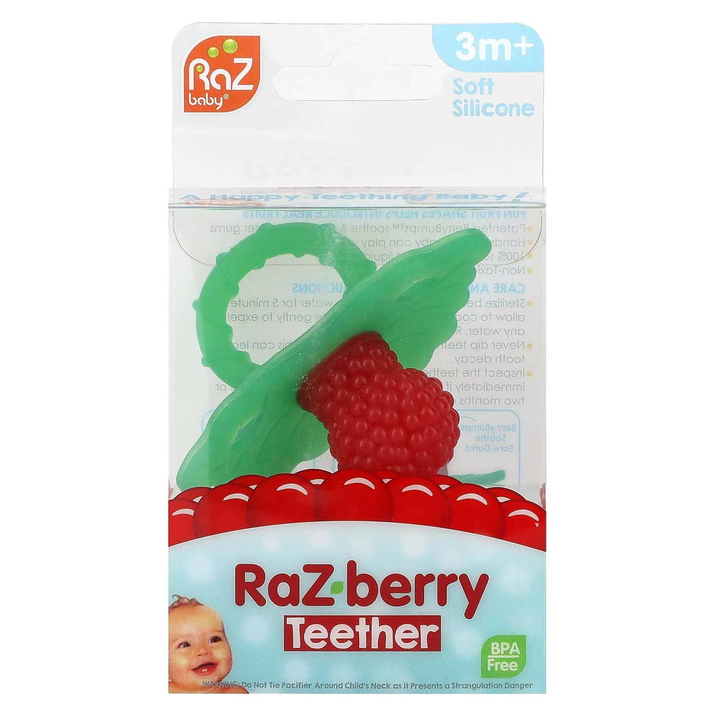 RaZbaby-RaZ-berry Teether-3 Months+-Green/Red-1 Count