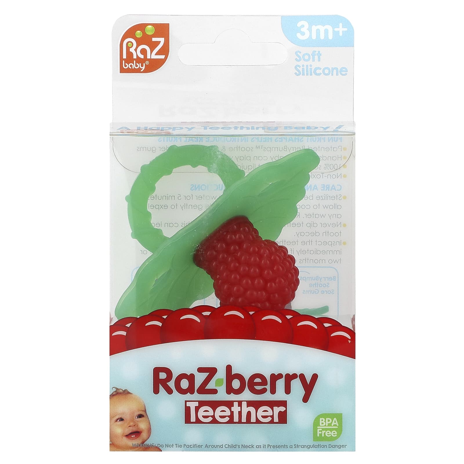 RaZbaby-RaZ-berry Teether-3 Months+-Green/Red-1 Count