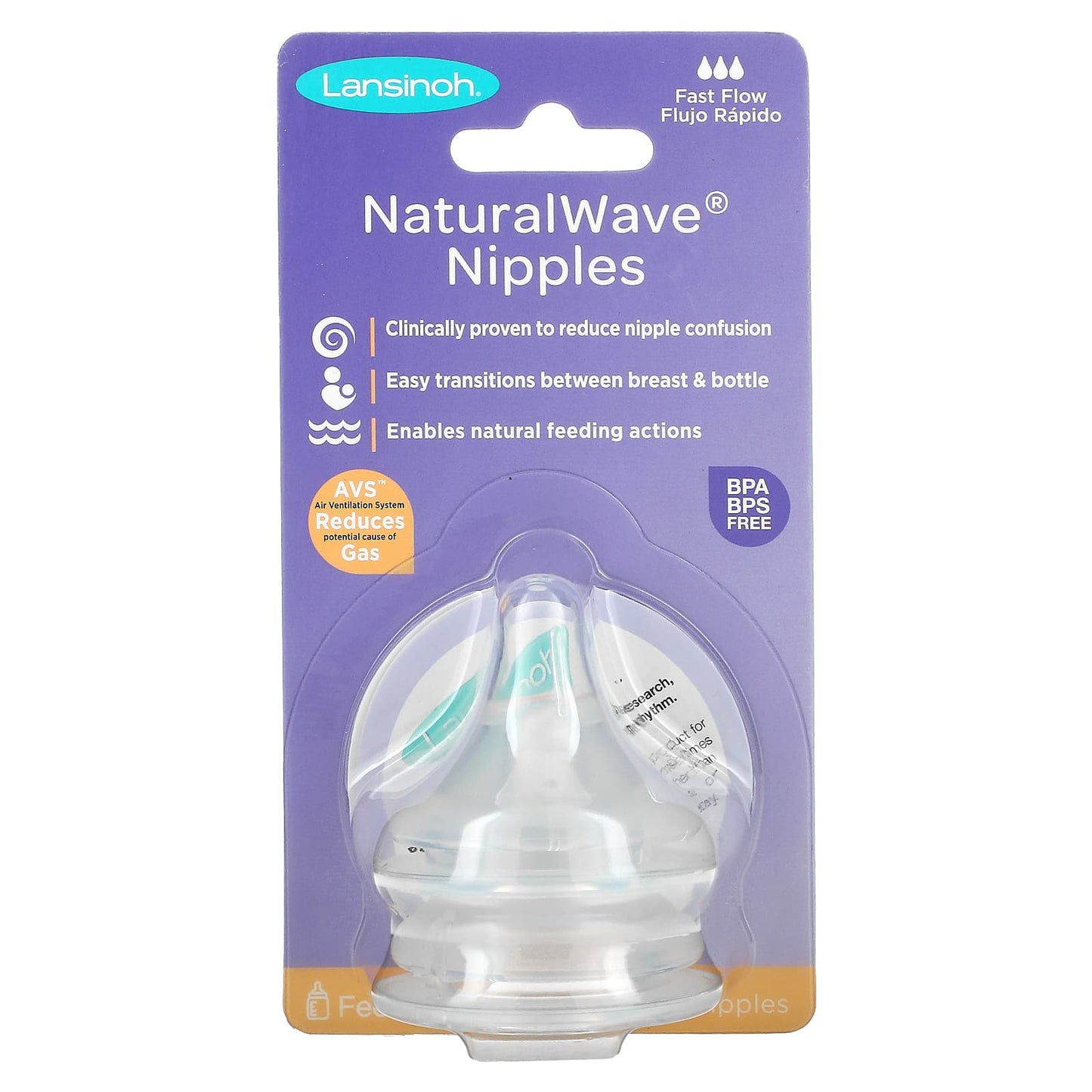 Lansinoh-mOmma-NaturalWave Nipples-Fast Flow-2 Nipples