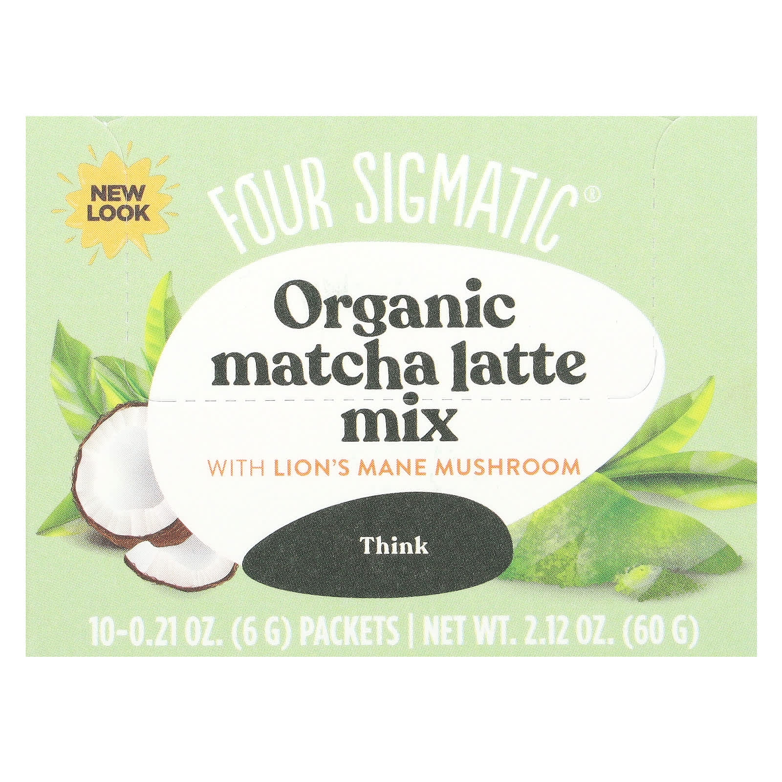 Four Sigmatic-Think-Organic Matcha Latte Mix with Lion's Mane Mushrooms-10 Packets-0.21 oz (6 g) Each