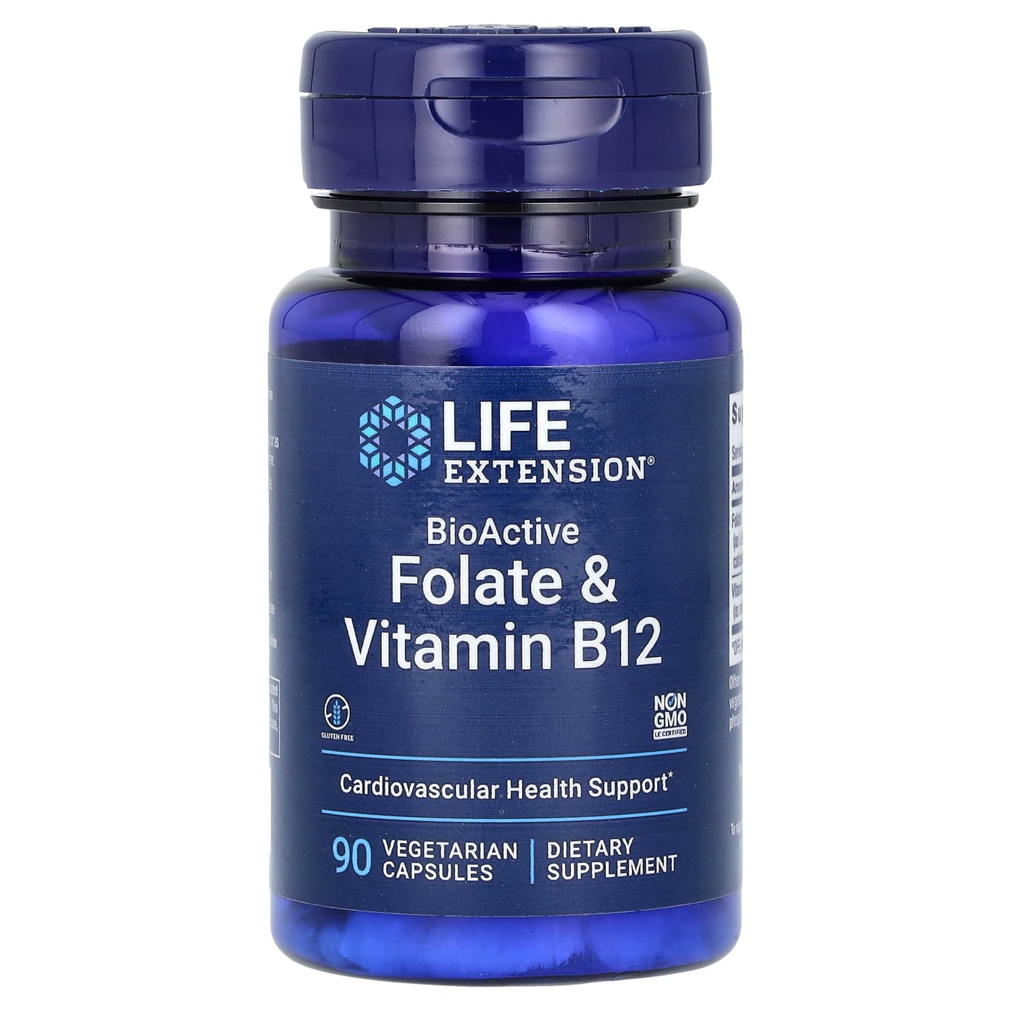 Life Extension-BioActive-Folate & Vitamin B12-90 Vegetarian Capsules