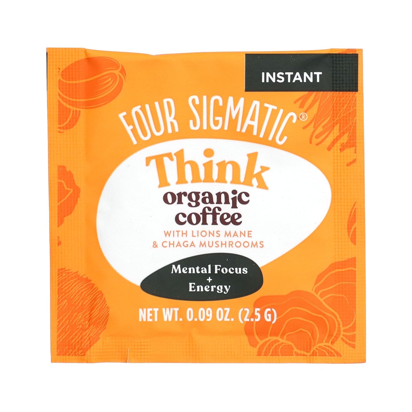 Four Sigmatic, Think, Instant Organic Coffee with Lion's Mane & Chaga Mushrooms, Medium Roast, 10 Packets, 0.09 oz (2.5 g) Each