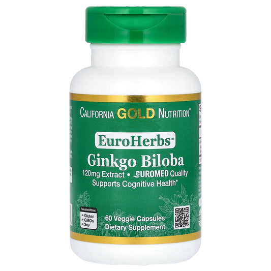 California Gold Nutrition-Ginkgo Biloba Extract-EuroHerbs-European Quality-120 mg-60 Veggie Capsules