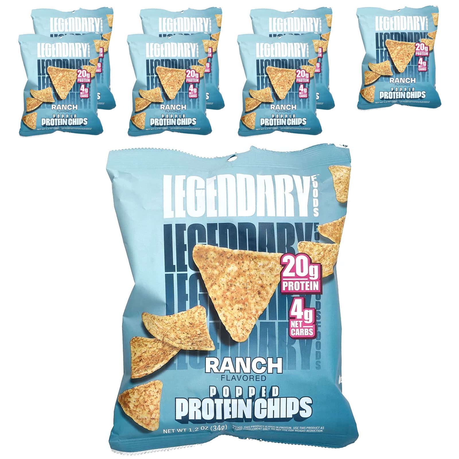 Legendary Foods-Popped Protein Chips-Ranch-7 Bags-1.2 oz (34 g) Each