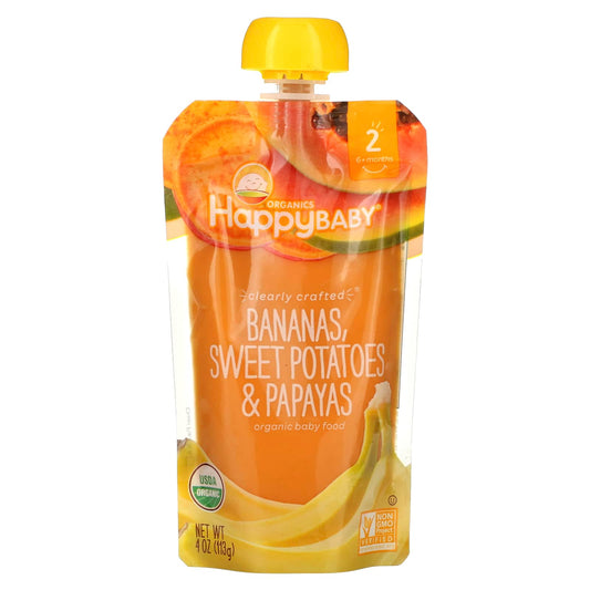 Happy Family Organics-Happy Baby-Organic Baby Food-6+ Months-Bananas-Sweet Potatoes-& Papayas-4 oz (113 g)