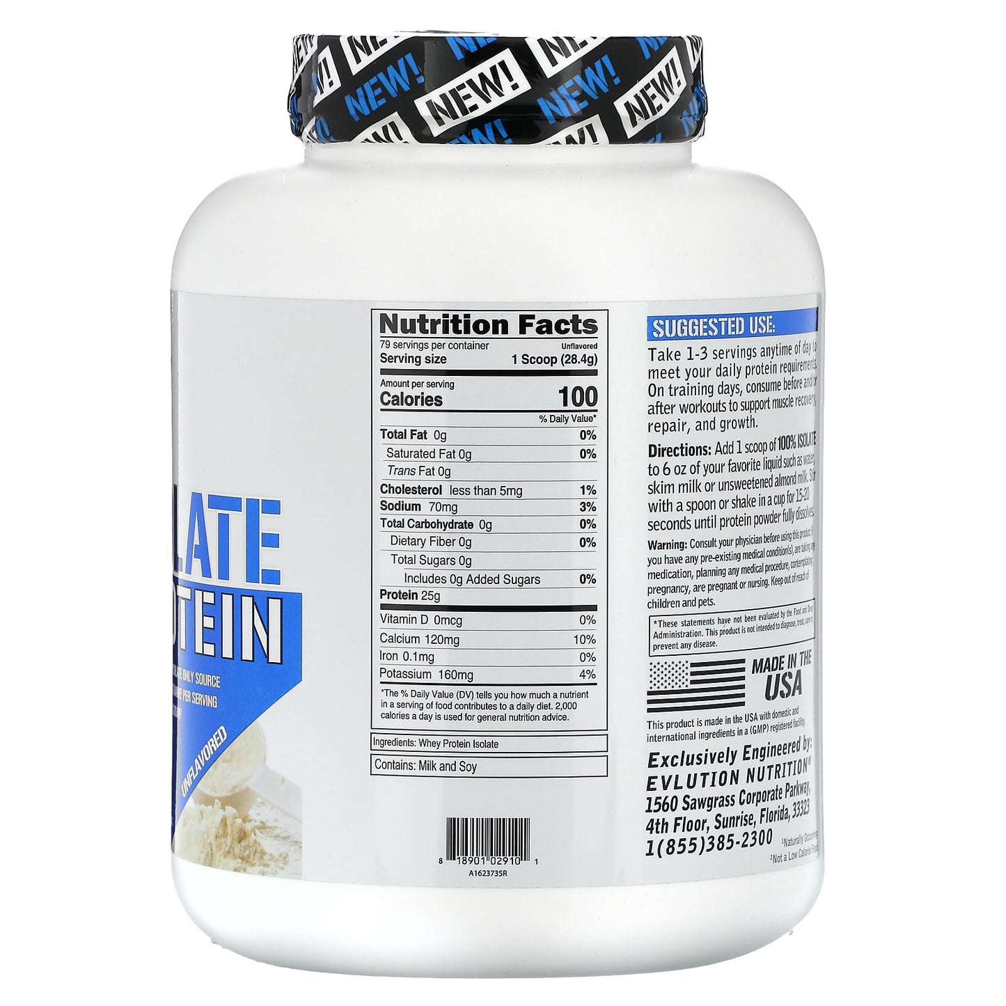 EVLution Nutrition, 100% Isolate Protein, Unflavored, 5 lbs (2,268 kg)