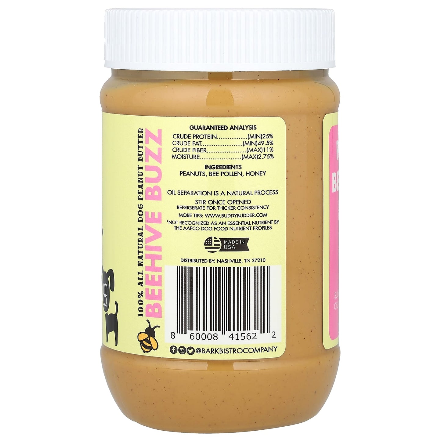 Bark Bistro, Buddy Budder, Peanut Butter, For Dogs, Beehive Buzz, 17 oz (480 g)