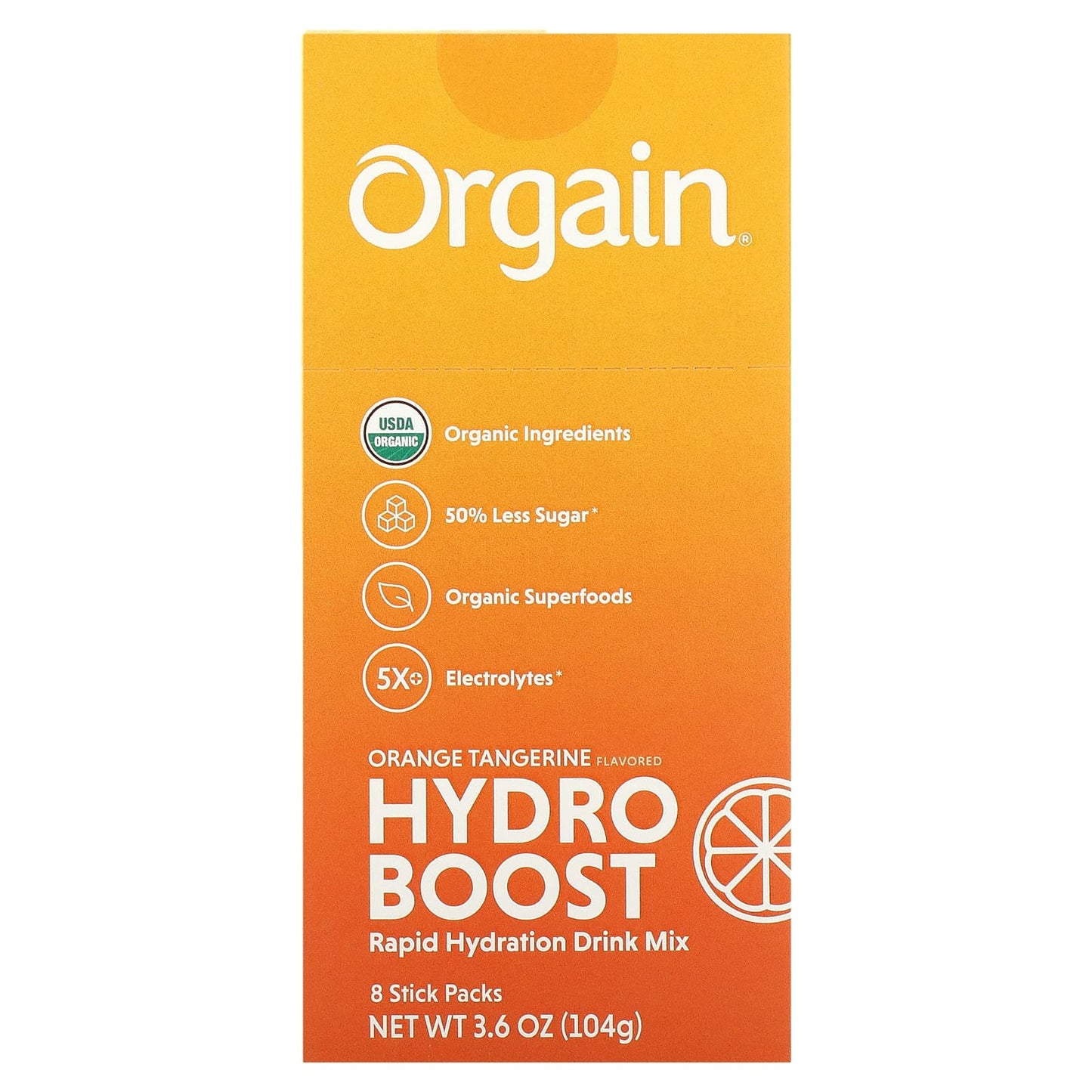 Orgain-Hydro Boost Rapid Hydration Drink Mix-Orange Tangerine-8 Stick Packs-0.45 oz (13 g) Each