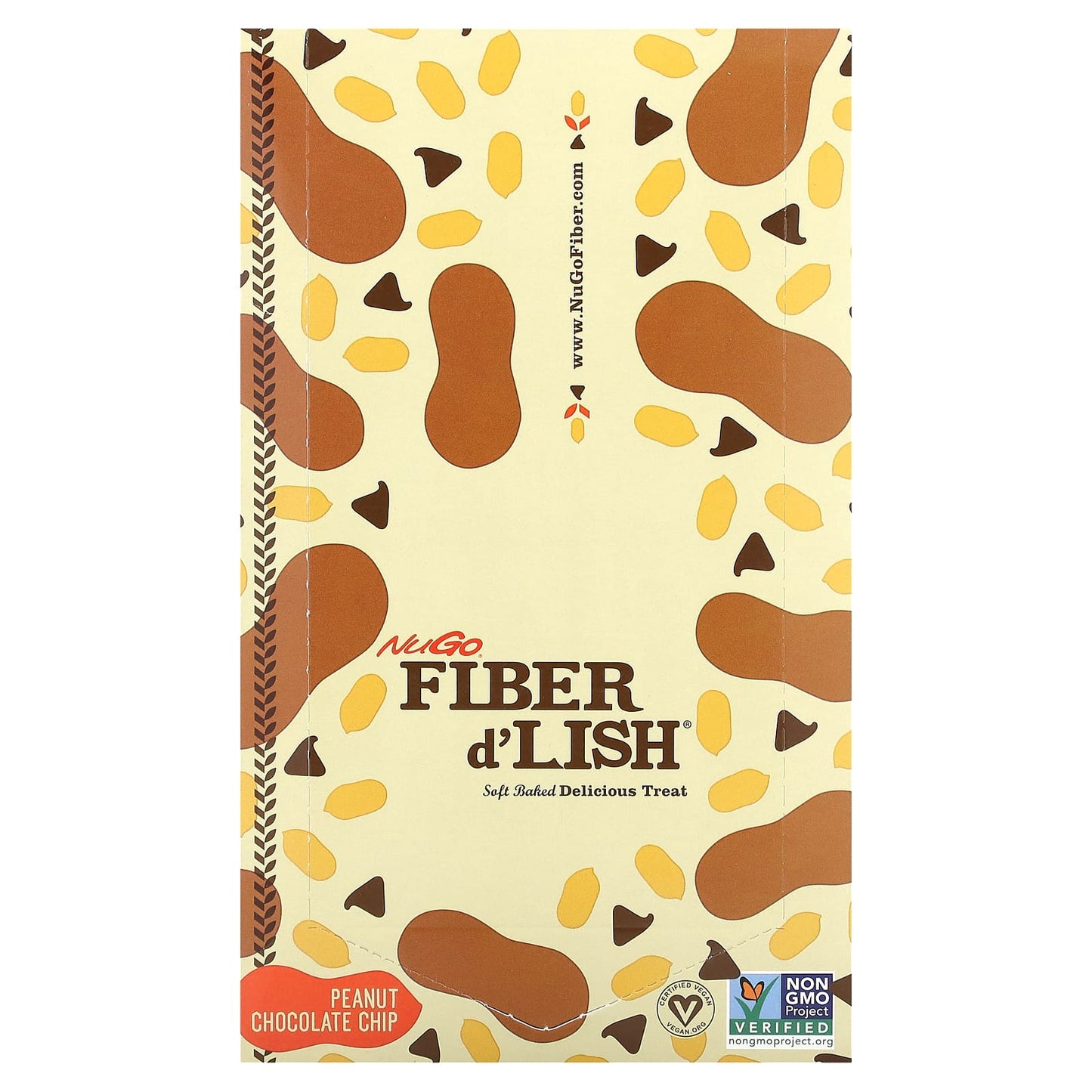 NuGo Nutrition-Fiber d'Lish-Peanut Chocolate Chip-16 Bars 1.6 oz (45 g) Each