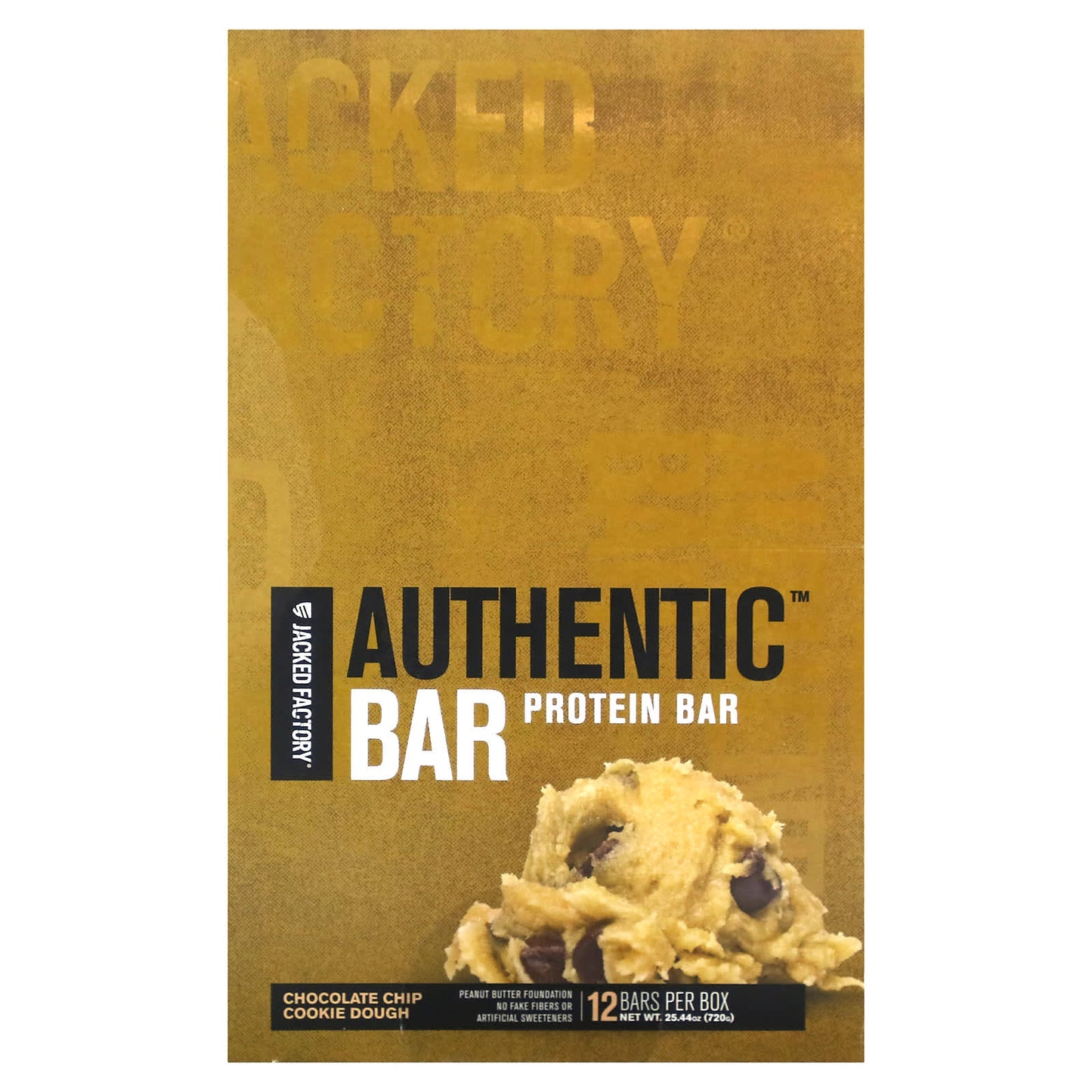 Jacked Factory-Authentic Bar-Protein Bar-Chocolate Chip Cookie Dough-12 Bars-2.12 oz (60 g) Each