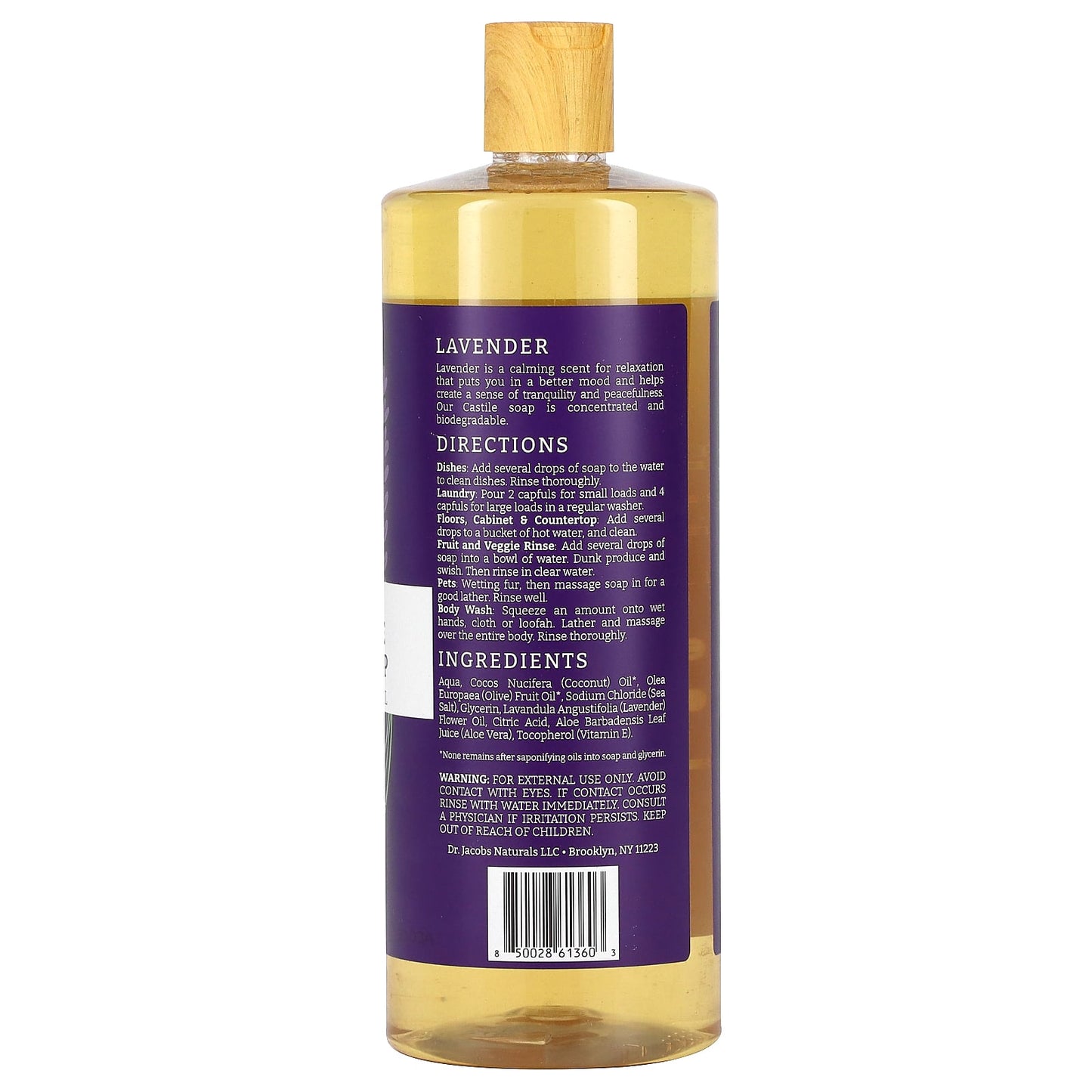 Dr. Jacobs Naturals, Plant-Based Pure Castile All-In-1 Soap, Lavender Essential Oil, 32 oz (946 ml)