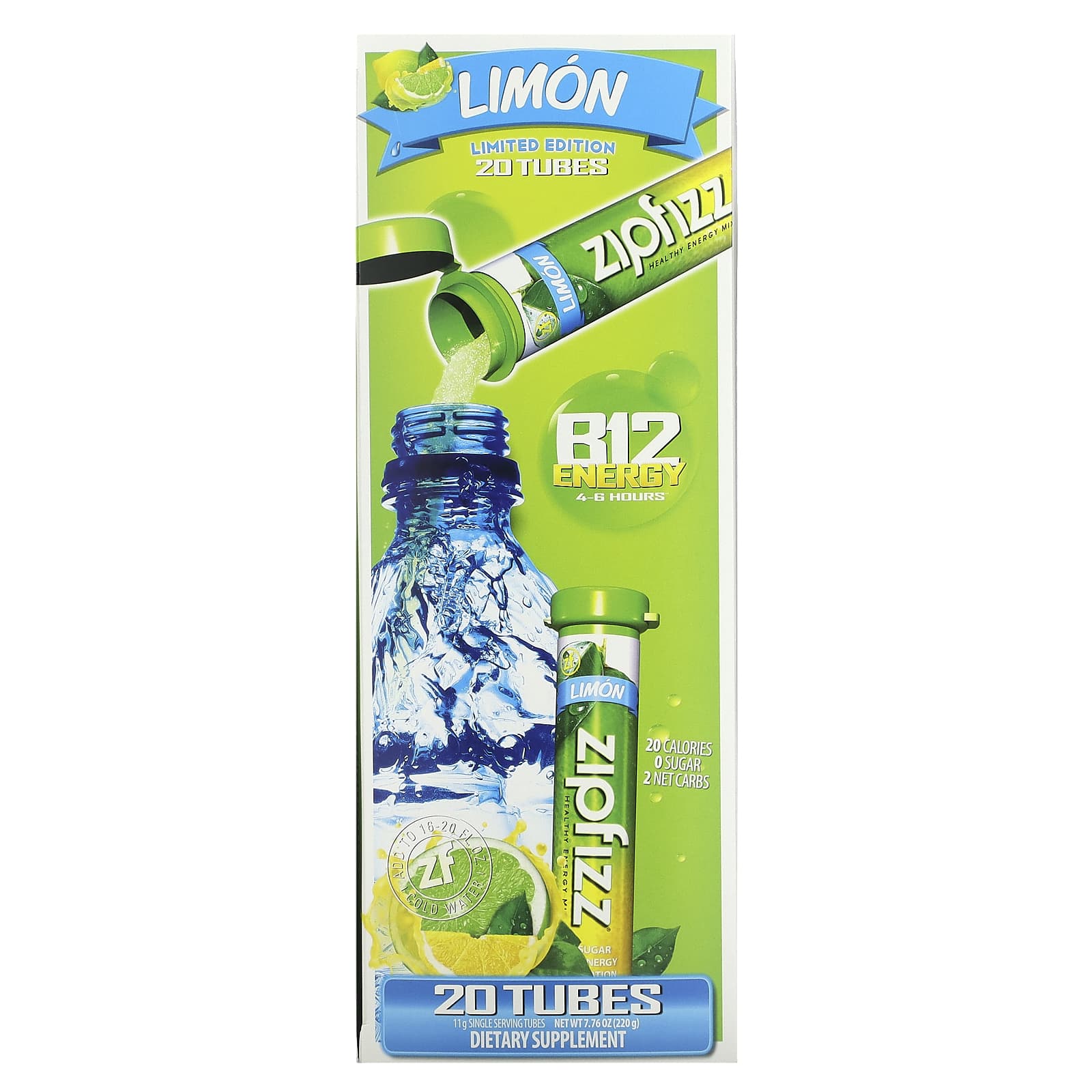 Zipfizz-Healthy Energy Mix with Vitamin B12-Limon-20 Tubes-0.39 oz (11 g) Each