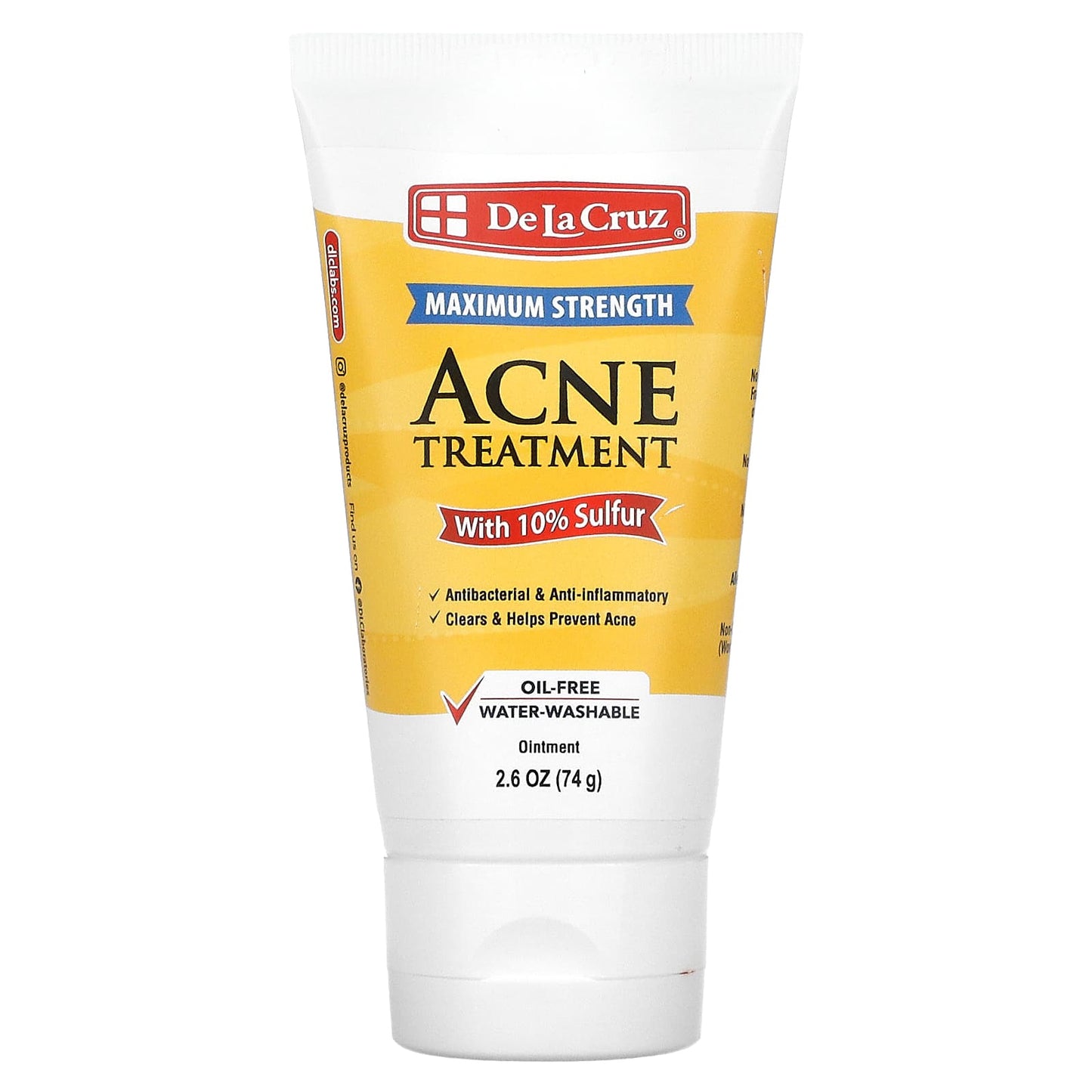 De La Cruz-Acne Treatment Ointment with 10% Sulfur-Maximum Strength-2.6 oz (74 g)