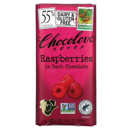 Chocolove-Raspberries in Dark Chocolate-55% Cocoa-3.1 oz (88 g)