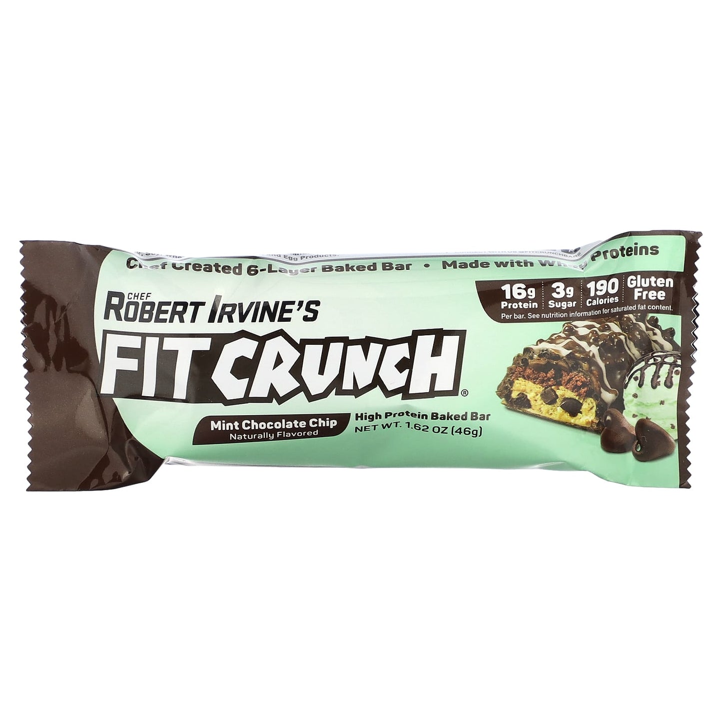 FITCRUNCH, High Protein Baked Bar, Mint Chocolate Chip, 9 Bars, 1.62 oz (46 g) Each