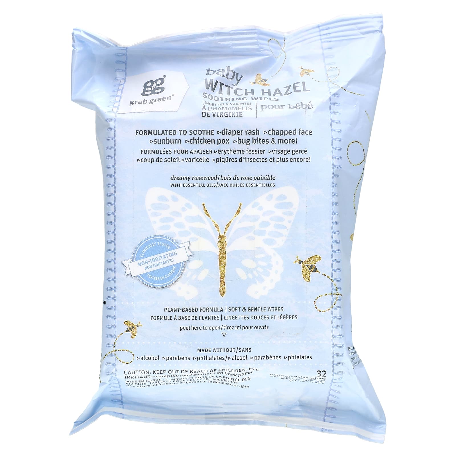 Grab Green-Baby Witch Hazel Soothing Wipes-Dreamy Rosewood-32 Wipes