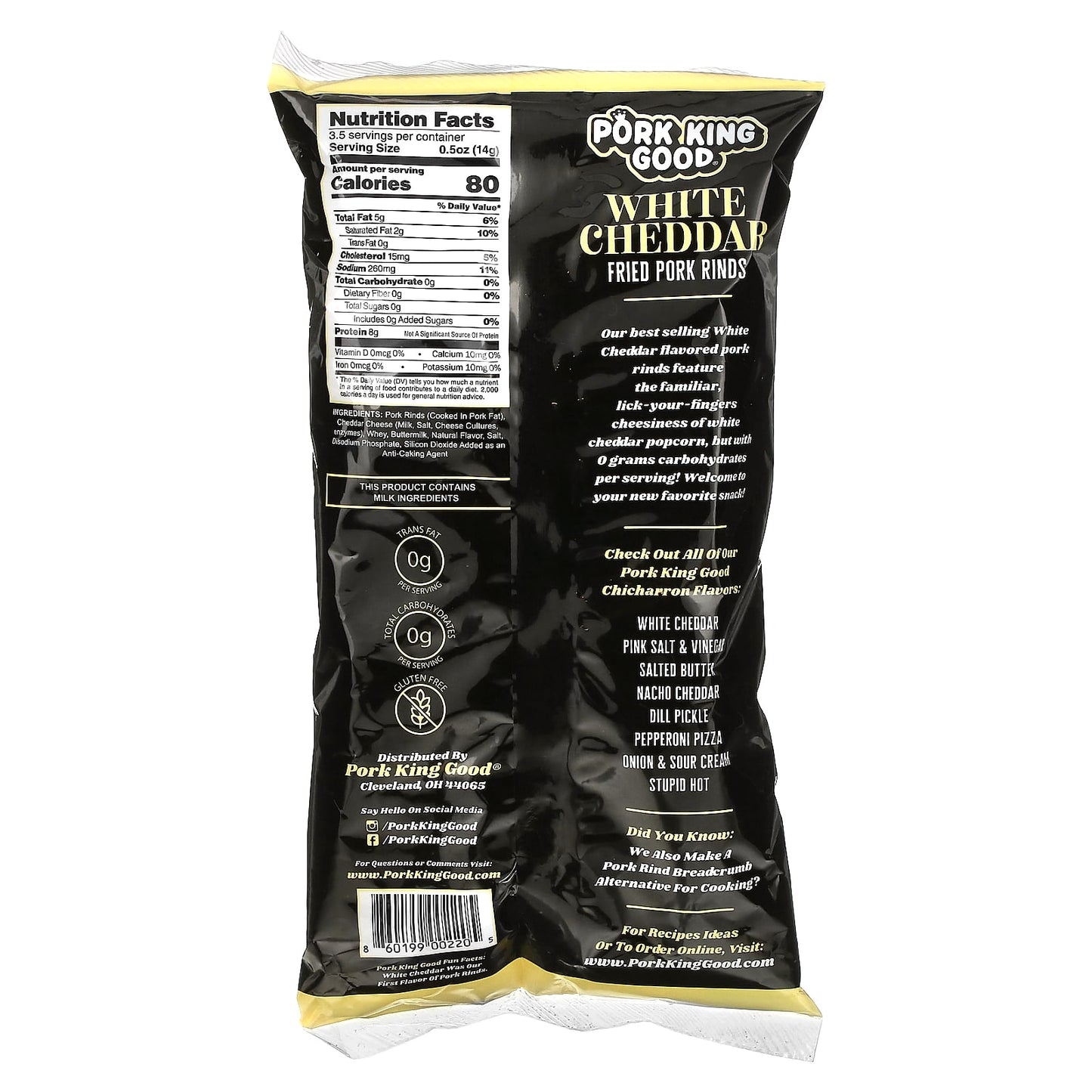 Pork King Good, Flavored Chicharrones, White Cheddar, 1.75 oz (49.5 g)