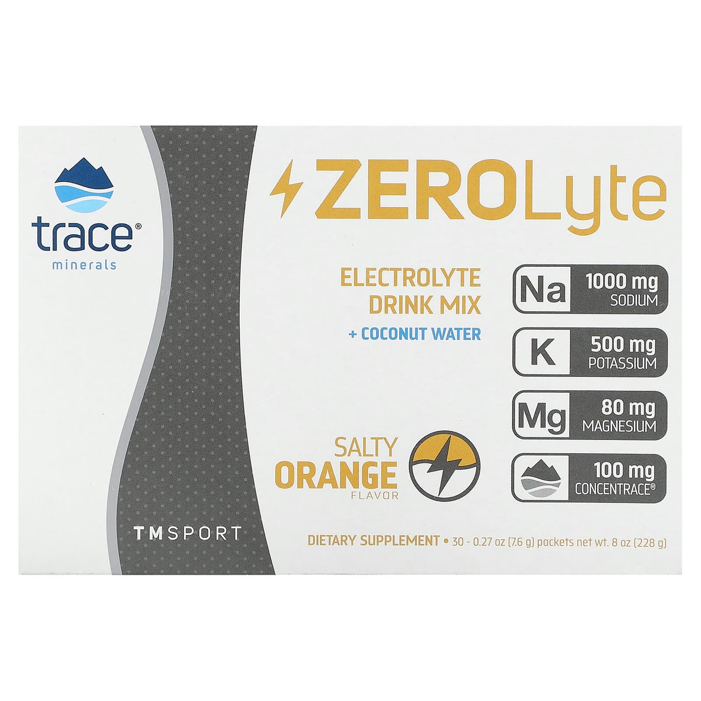 Trace Minerals ®-ZeroLyte Electrolyte Drink Mix-Salty Orange-30 Packets-0.27 oz (7.6 g) Each