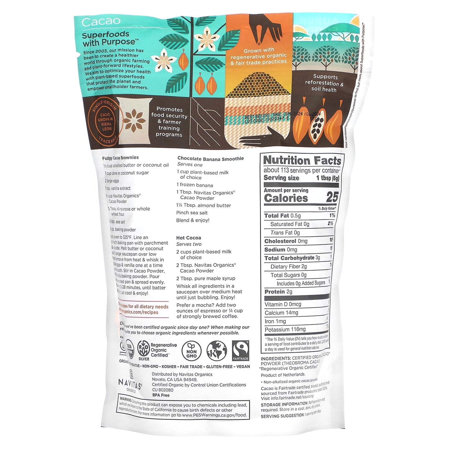 Navitas Organics, Organic Cacao Powder, Unsweetened, 24 oz (680 g)