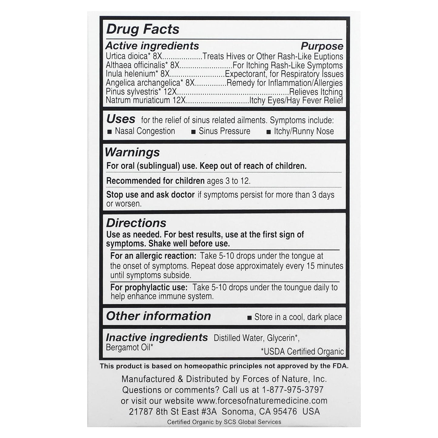 Forces of Nature, Allergy, Organic Plant Medicine, For Kids Ages 3-12, Orange, 0.34 fl oz (10 ml)