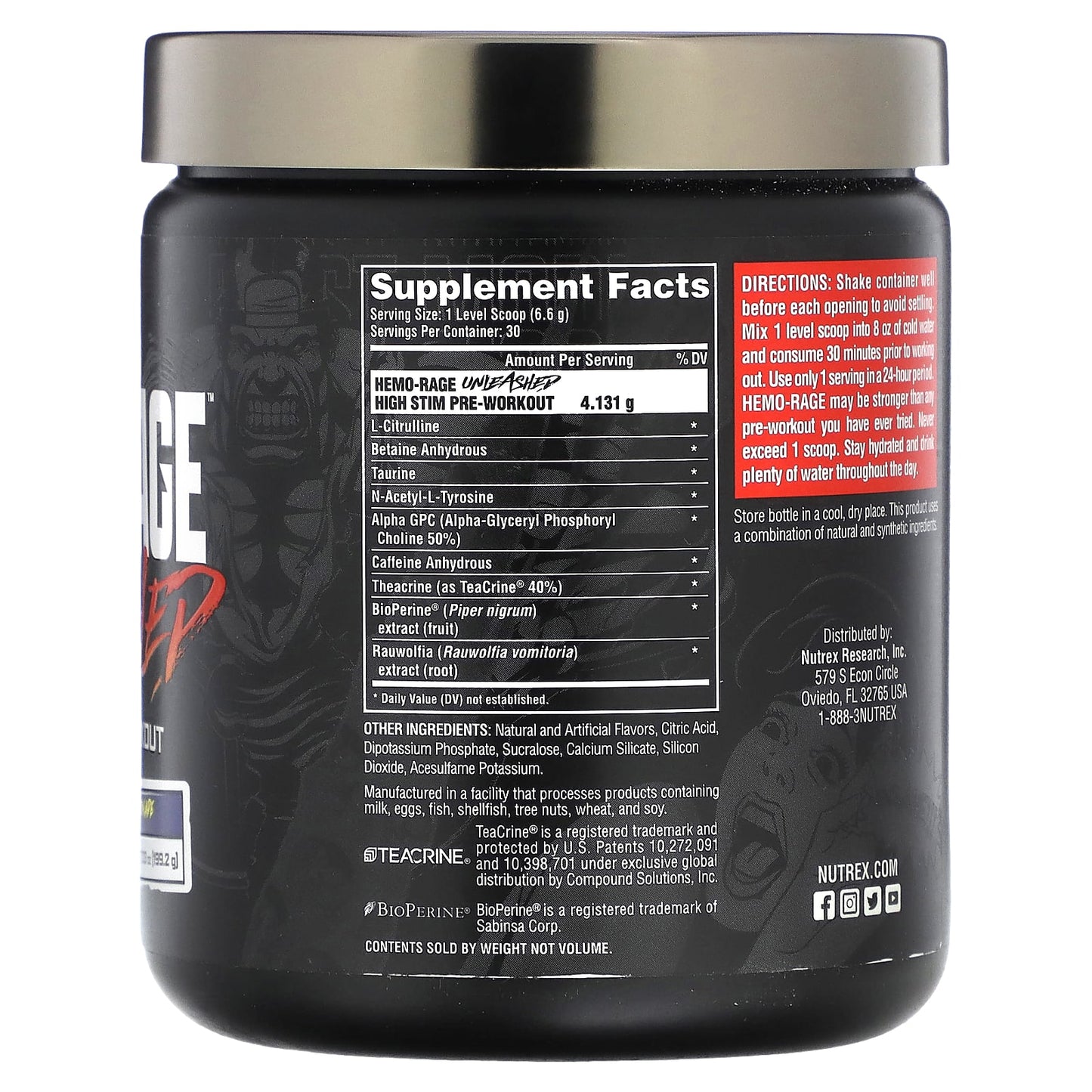 Nutrex Research, Hemo-Rage Unleashed, High Stim Pre-Workout, Blueberry Lemonade, 7.03 oz (199.2 g)