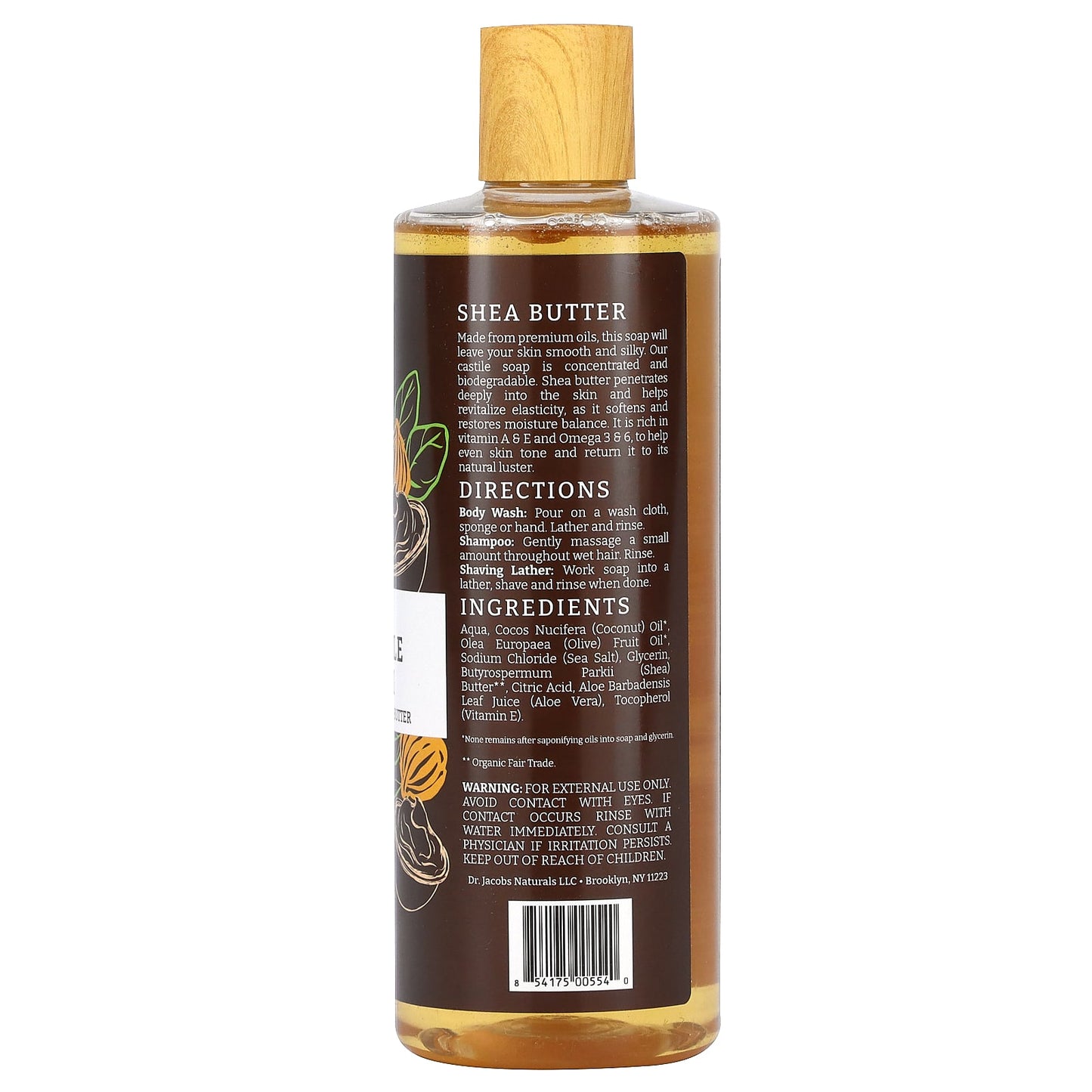 Dr. Jacobs Naturals, Plant-Based Rich Castile Body Wash + Fair Trade Organic Shea Butter, 16 oz (473 ml)