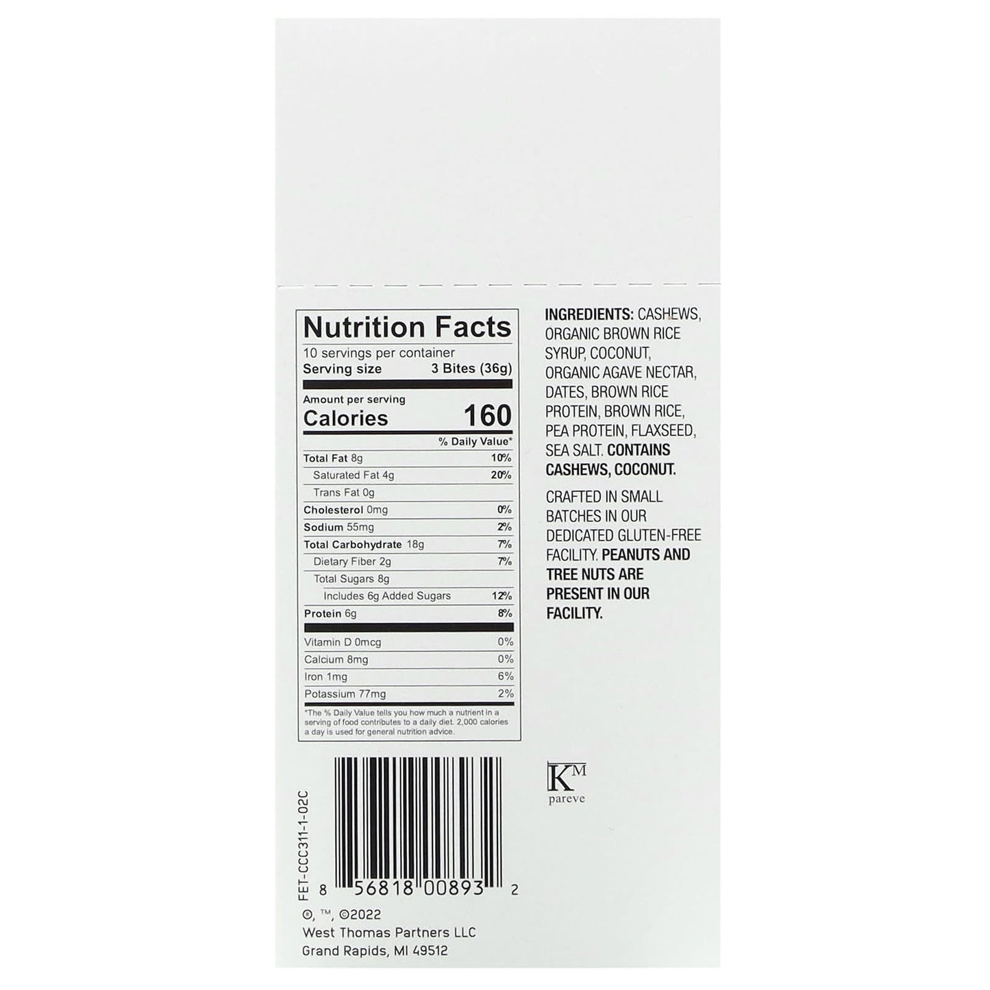 The GFB, Gluten Free Bites, Coconut + Cashew, 10 Packs, 1.2 oz (36 g) Each