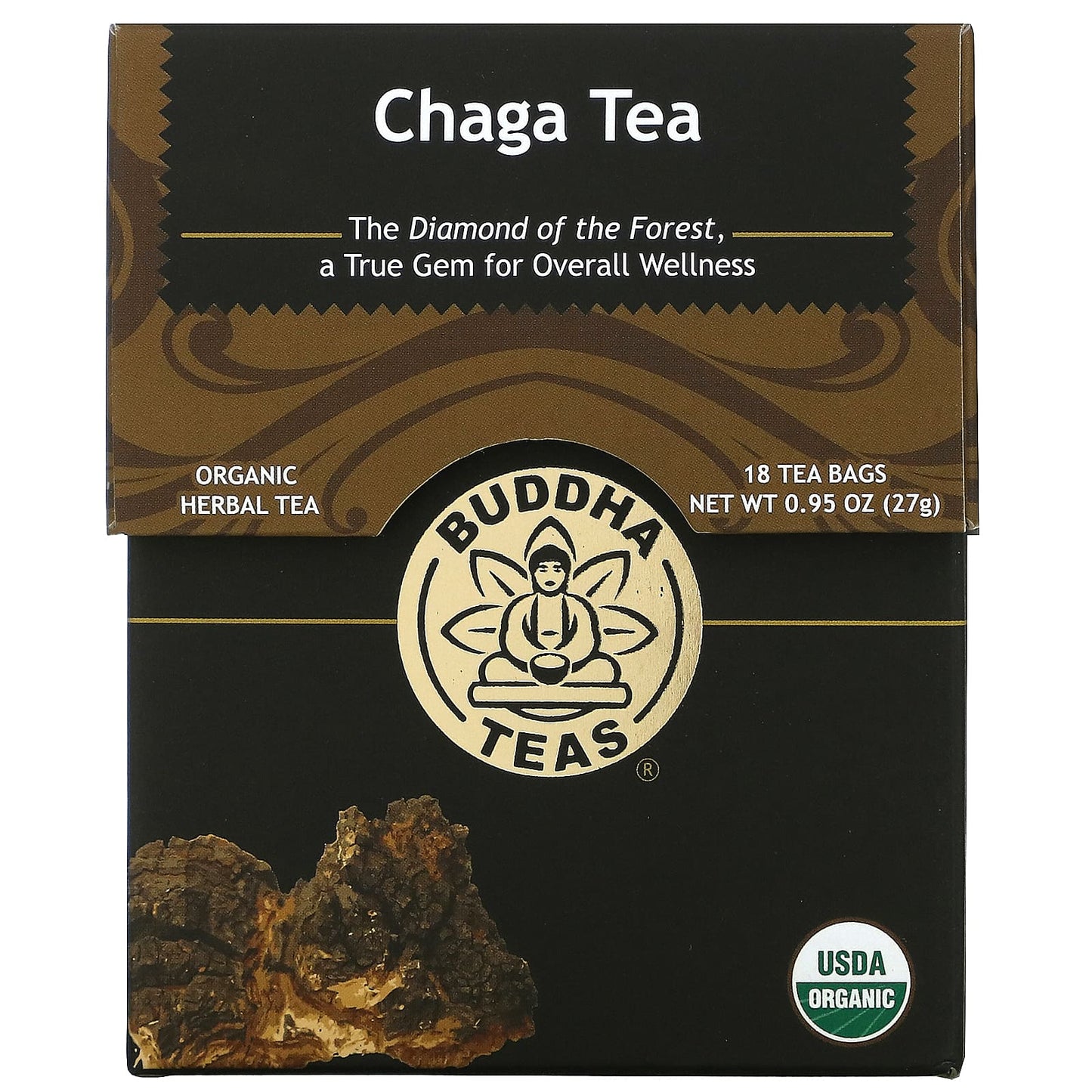 Buddha Teas-Organic Herbal Tea-Chaga Mushroom-18 Tea Bags-0.95 oz (27 g)