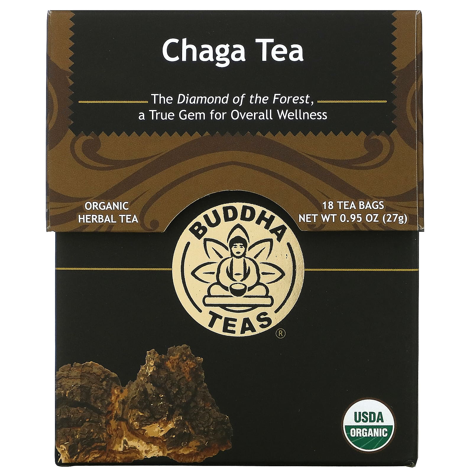 Buddha Teas-Organic Herbal Tea-Chaga Mushroom-18 Tea Bags-0.95 oz (27 g)