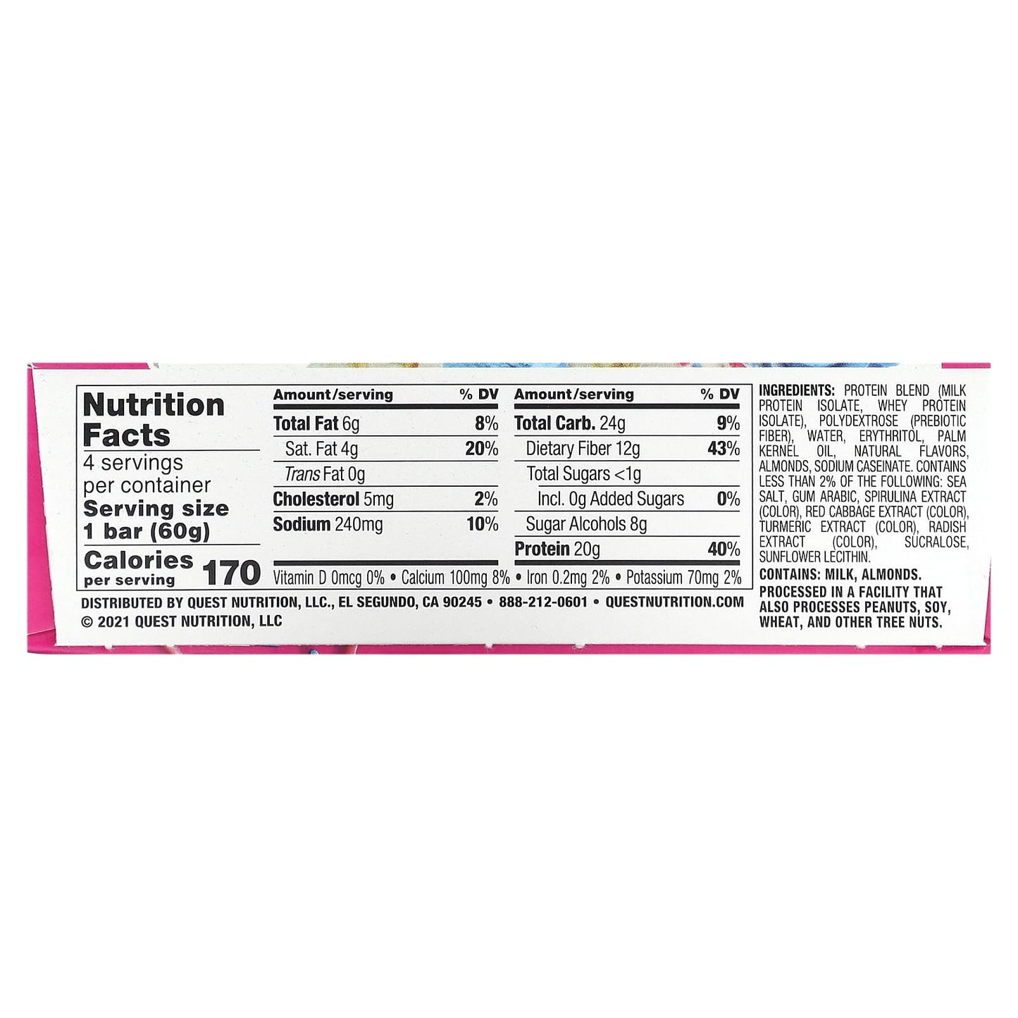 Quest Nutrition, Protein Bar, Birthday Cake, 4 Bars, 2.12 oz (60 g) Each