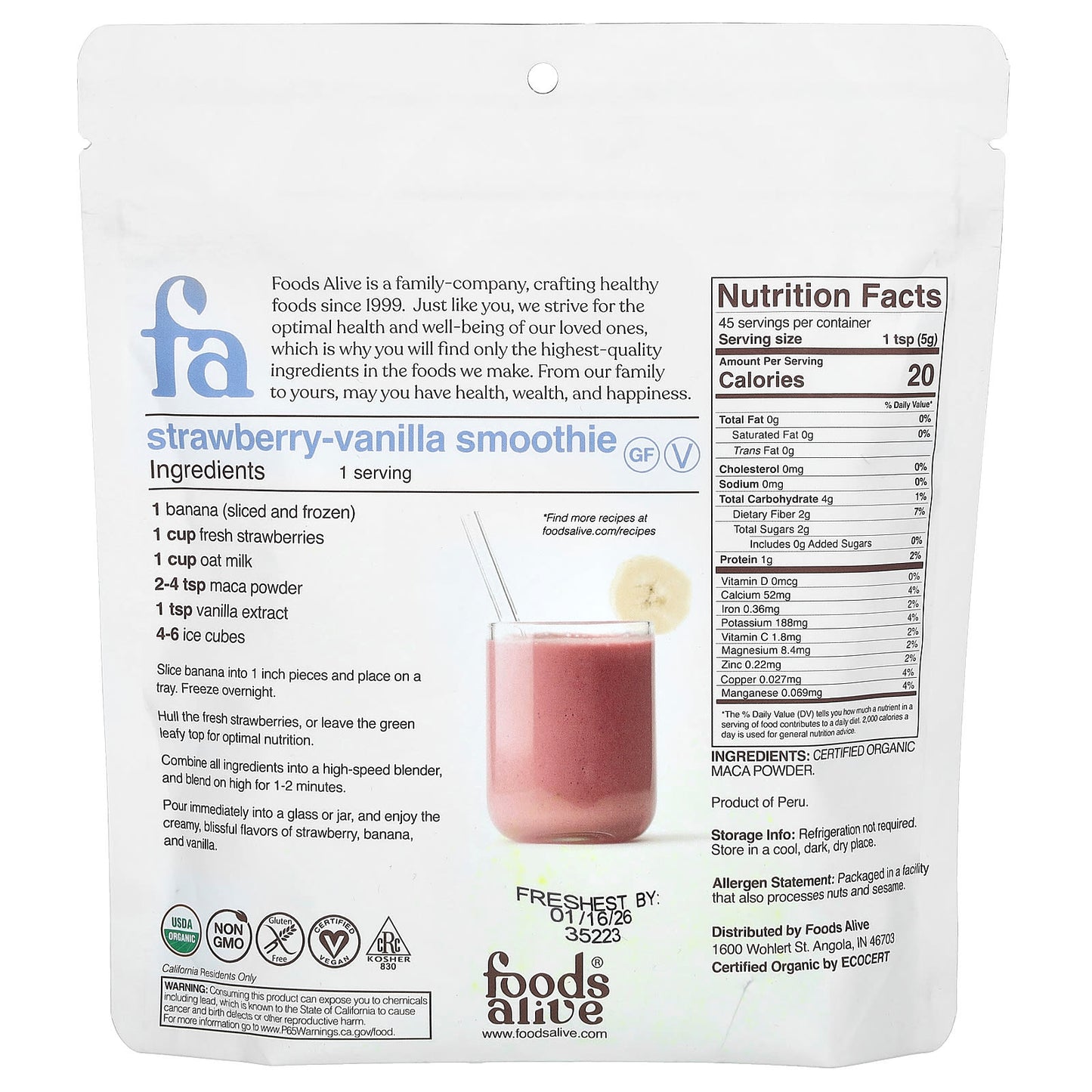 Foods Alive, Maca Root Powder, 8 oz (227 g)