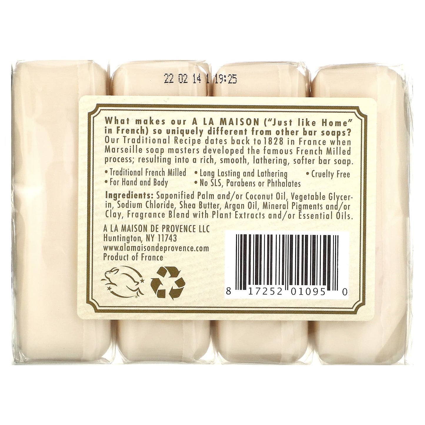 A La Maison de Provence, Hand & Body Bar Soap, Pure Coconut, 4 Bars, 3.5 oz (100 g) Each