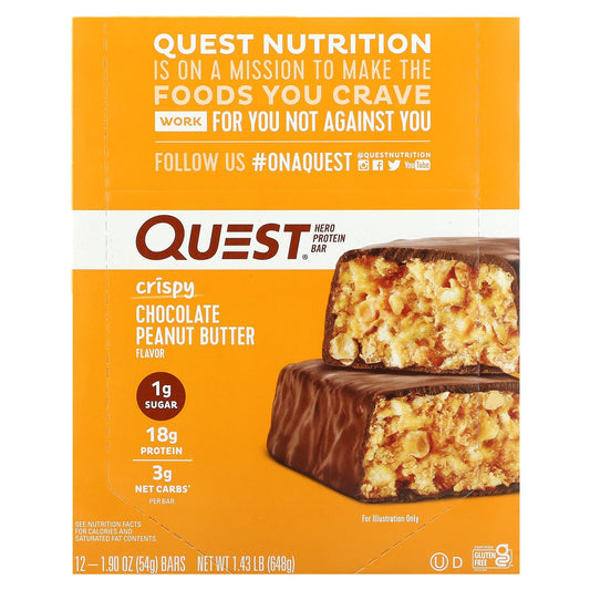 Quest Nutrition-Hero Protein Bar-Crispy Chocolate Peanut Butter-12 Bars-1.9 oz (54 g) Each