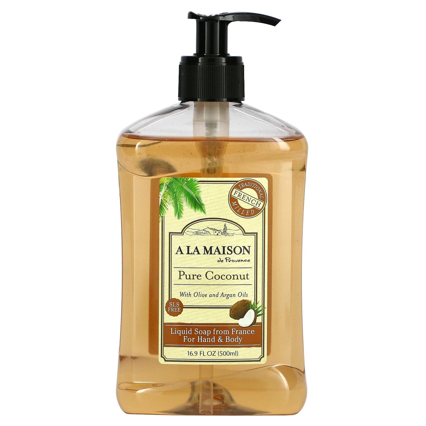 A La Maison de Provence-Liquid Soap For Hand & Body-Pure Coconut-16.9 fl oz (500 ml)