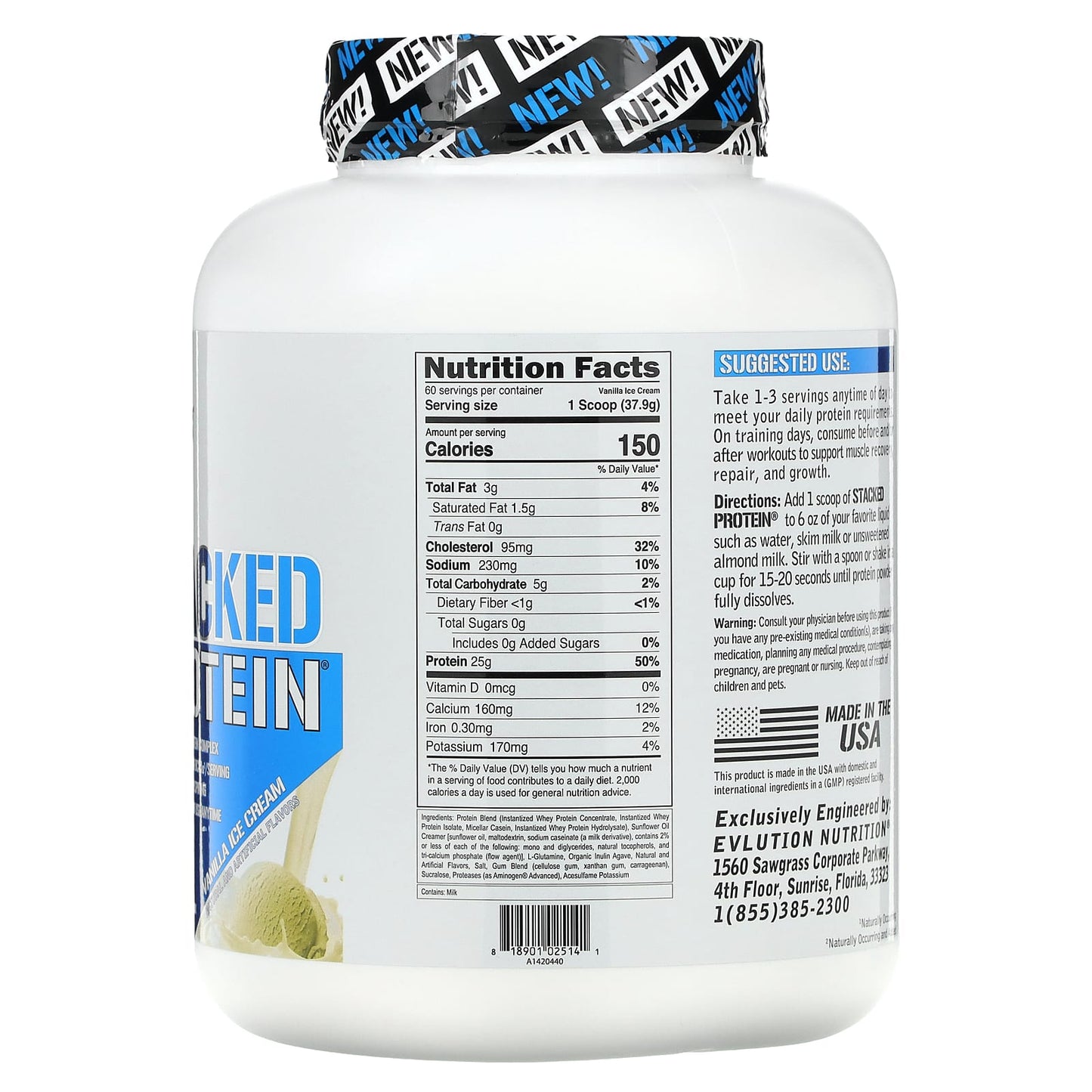 EVLution Nutrition, Stacked Protein, Vanilla Ice cream, 5 lb (2,268 kg)