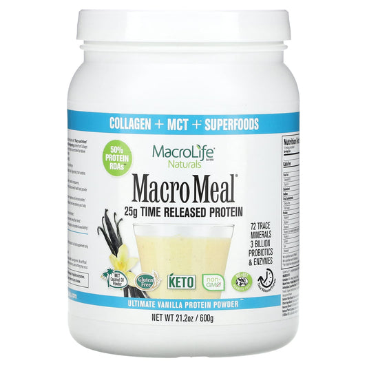 Macrolife Naturals-MacroMeal-Ultimate Protein Powder-Vanilla -21.2 oz (600 g)