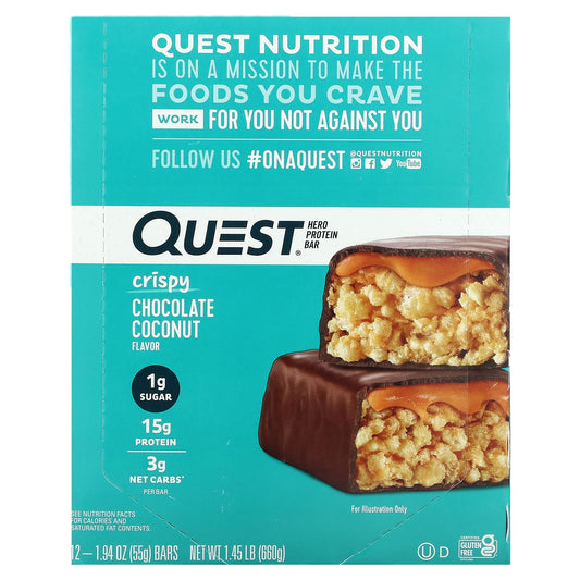 Quest Nutrition-Hero Protein Bar-Crispy Chocolate Coconut-12 Bars-1.94 oz (55 g) Each