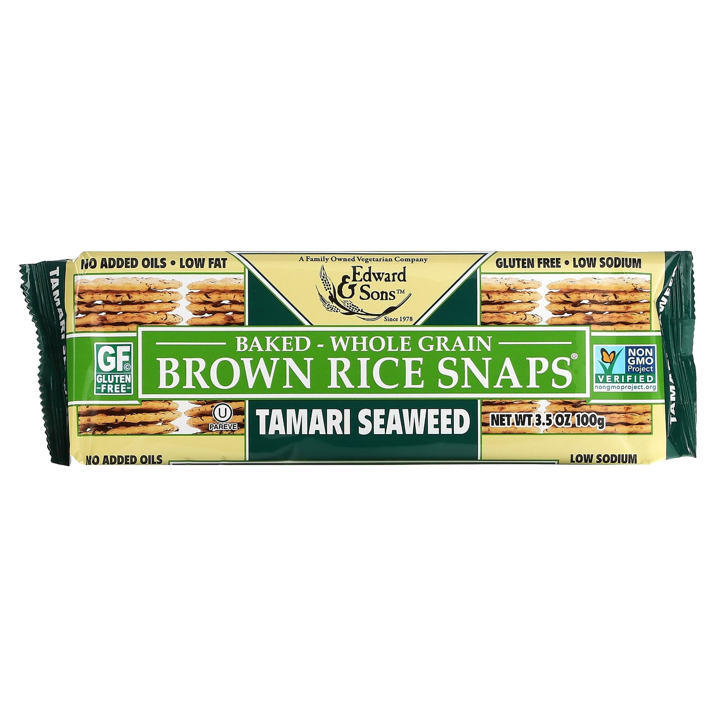 Edward & Sons-Baked Whole Grain Brown Rice Snaps-Tamari Seaweed-3.5 oz (100 g)