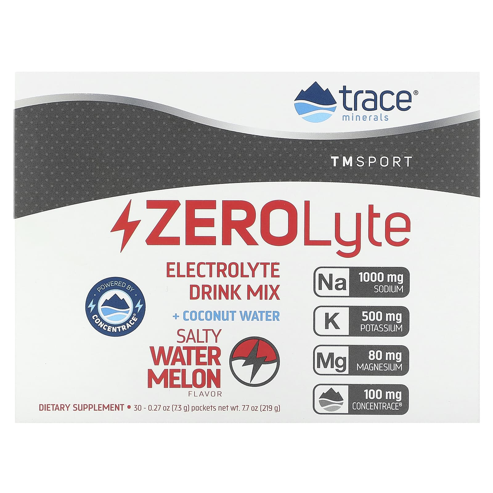 Trace Minerals ®-ZeroLyte Electrolyte Drink Mix-Salty Watermelon-30 Packets-0.27 oz (7.3 g) Each