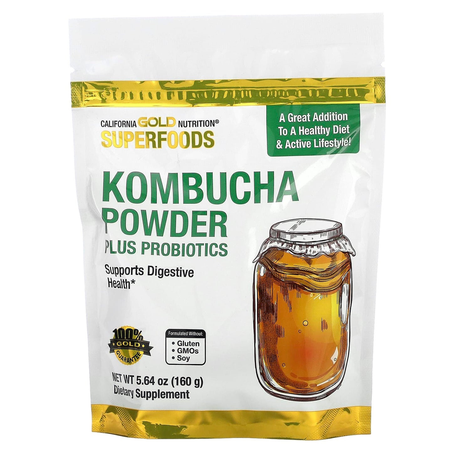 California Gold Nutrition-SUPERFOODS - Kombucha Powder Plus Probiotics-5.64 oz (160 g)