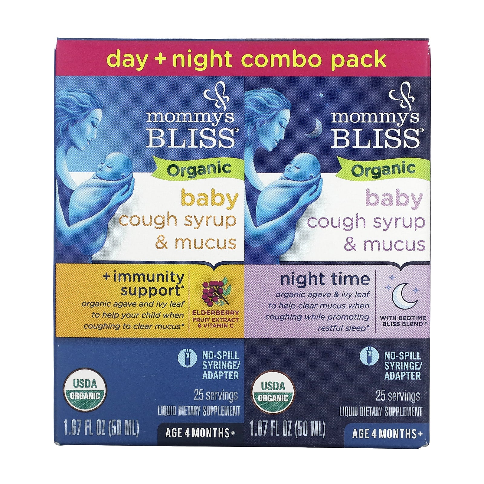 Mommy's Bliss-Baby-Organic Cough Syrup & Mucus-Day/Night Pack-Age 4 Months+-2 Pack-1.67 fl oz (50 ml) Each