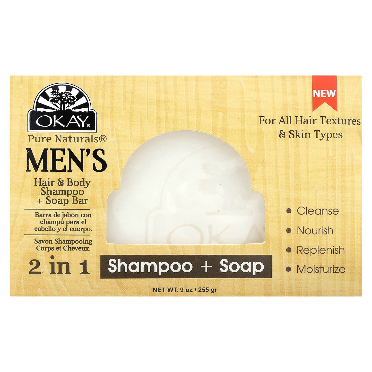 Okay Pure Naturals-Men's 2 in Shampoo + Soap-1 Bar Soap-9 oz (255 g)