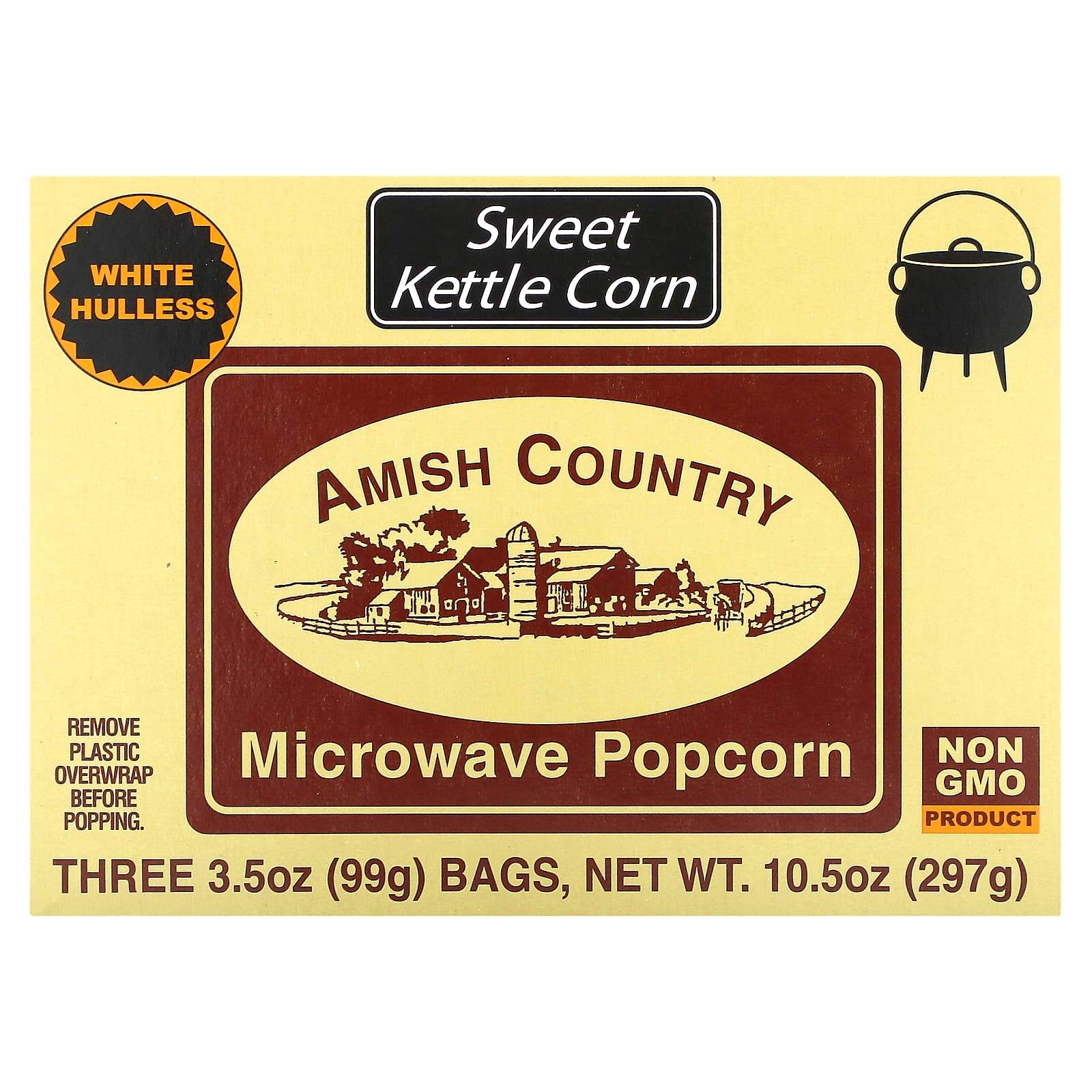 Amish Country Popcorn-Microwave Popcorn-Sweet Kettle Corn-3 Bags-3.5 oz (99 g) Each