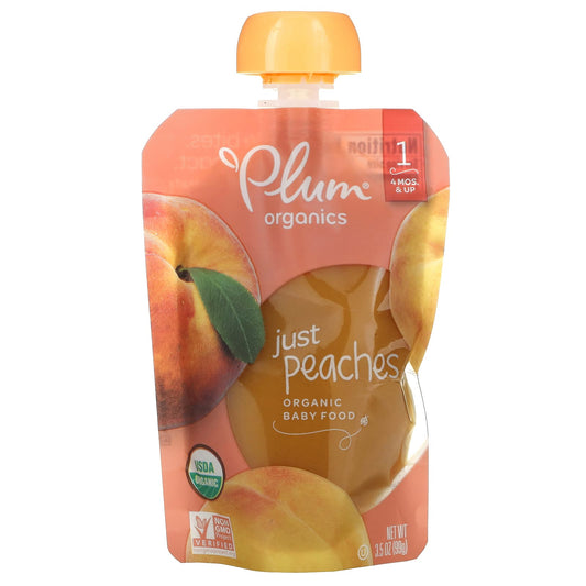 Plum Organics-Organic Baby Food-4 Mons & Up-Just Peaches-3.5 oz (99 g)