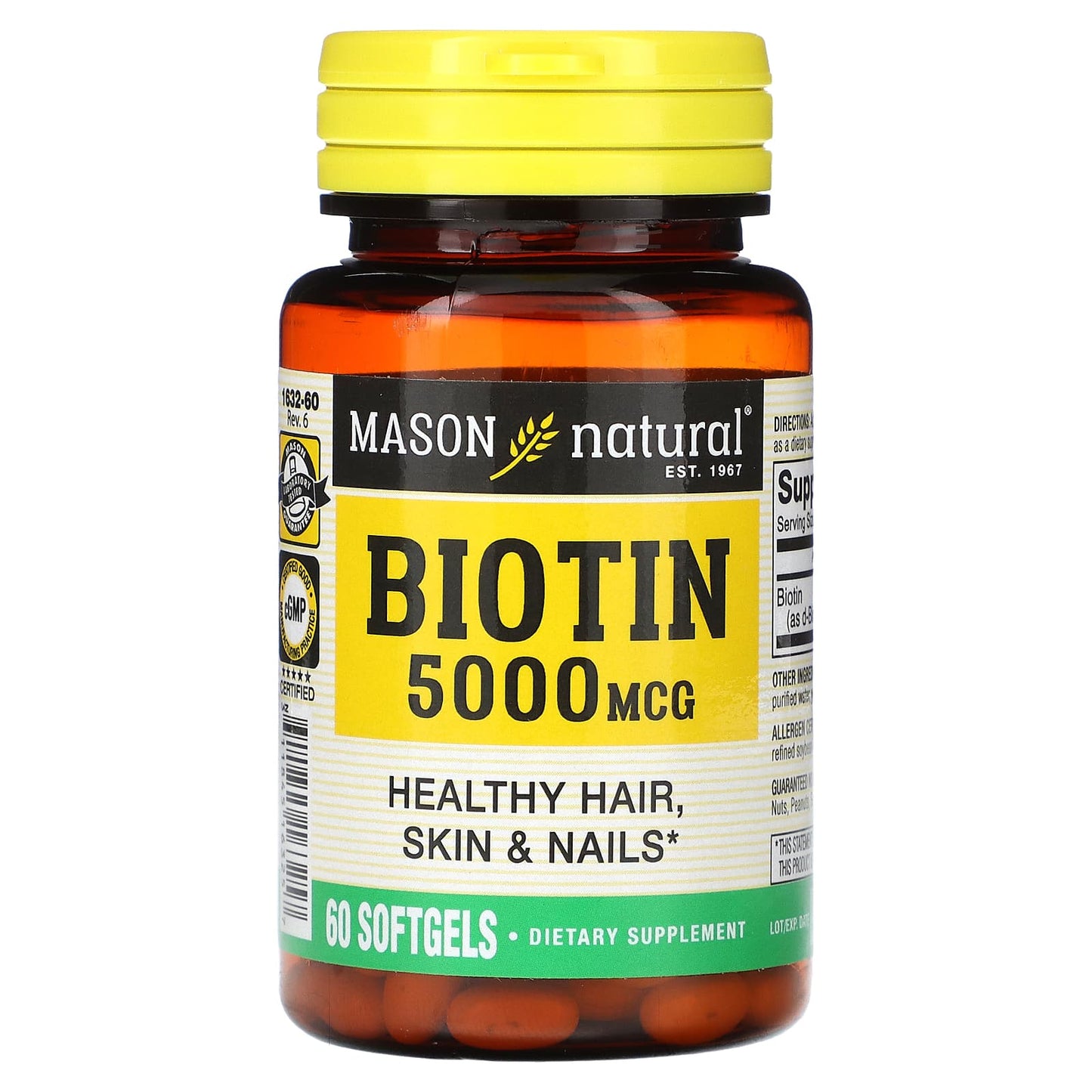 Mason Natural-Biotin-5,000 mcg-60 Softgels