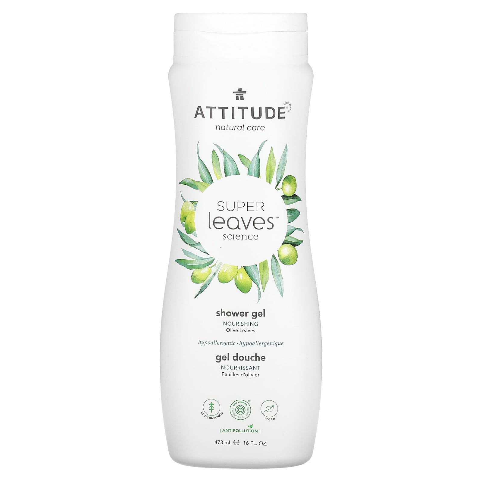 ATTITUDE-Super Leaves Science-Shower Gel-Nourishing-Olive Leaves-16 fl oz (473 ml)